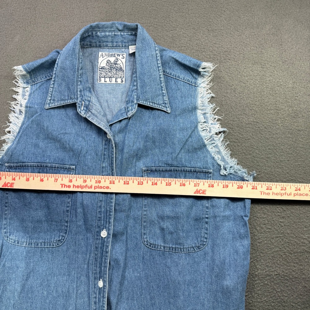 Vintage Andrews Blues Vest Women L Denim Raw Hem Trucker Cowboy Button Up - Picture 4 of 8